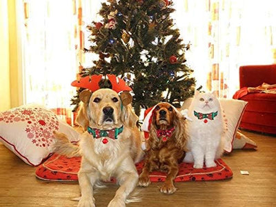 Christmas Dog Collar Bow Tie,Classic Red Plaid Snowflake Pattern Pet Collars Soft Puppy Collars Bow Tie & Bells Adjustable Dog Bow Tie for Small Medium Large Dogs